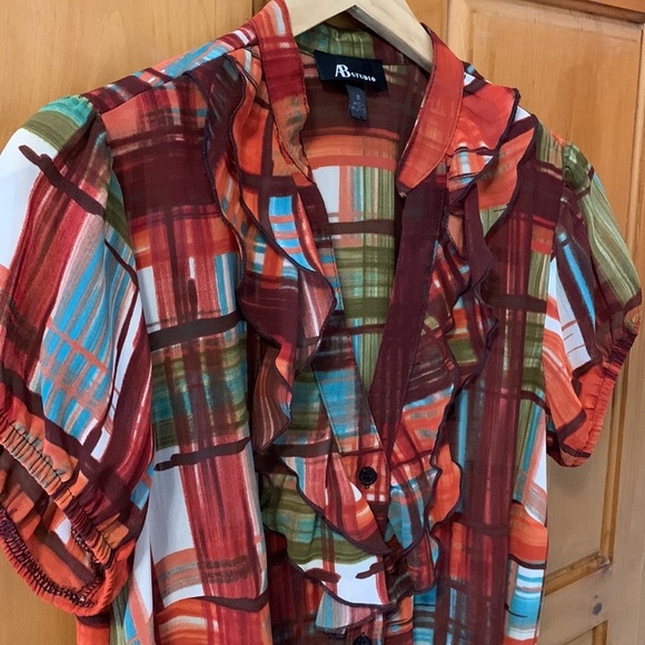 AB Studio orange plaid blouse M - Picture 2 of 9
